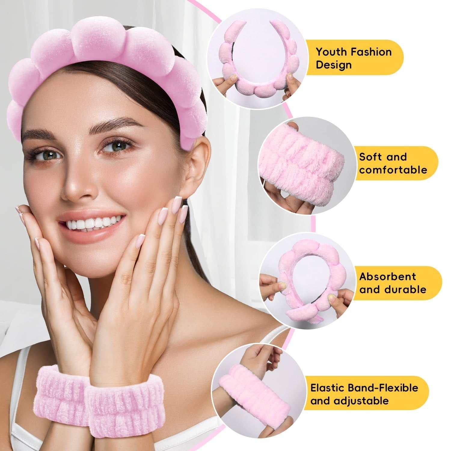Headband Skincare and Wristband with Hair Clips- Gift set