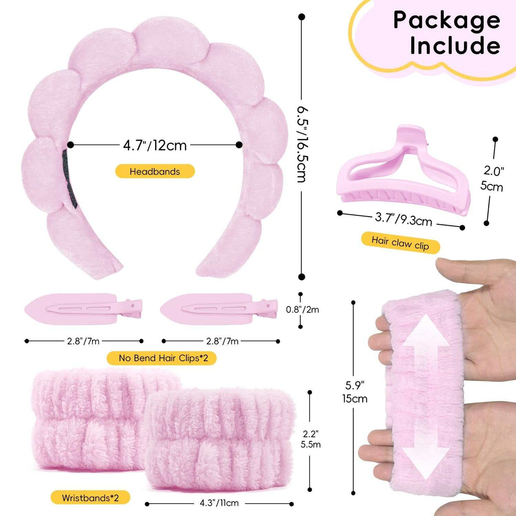 Headband Skincare and Wristband with Hair Clips- Gift set