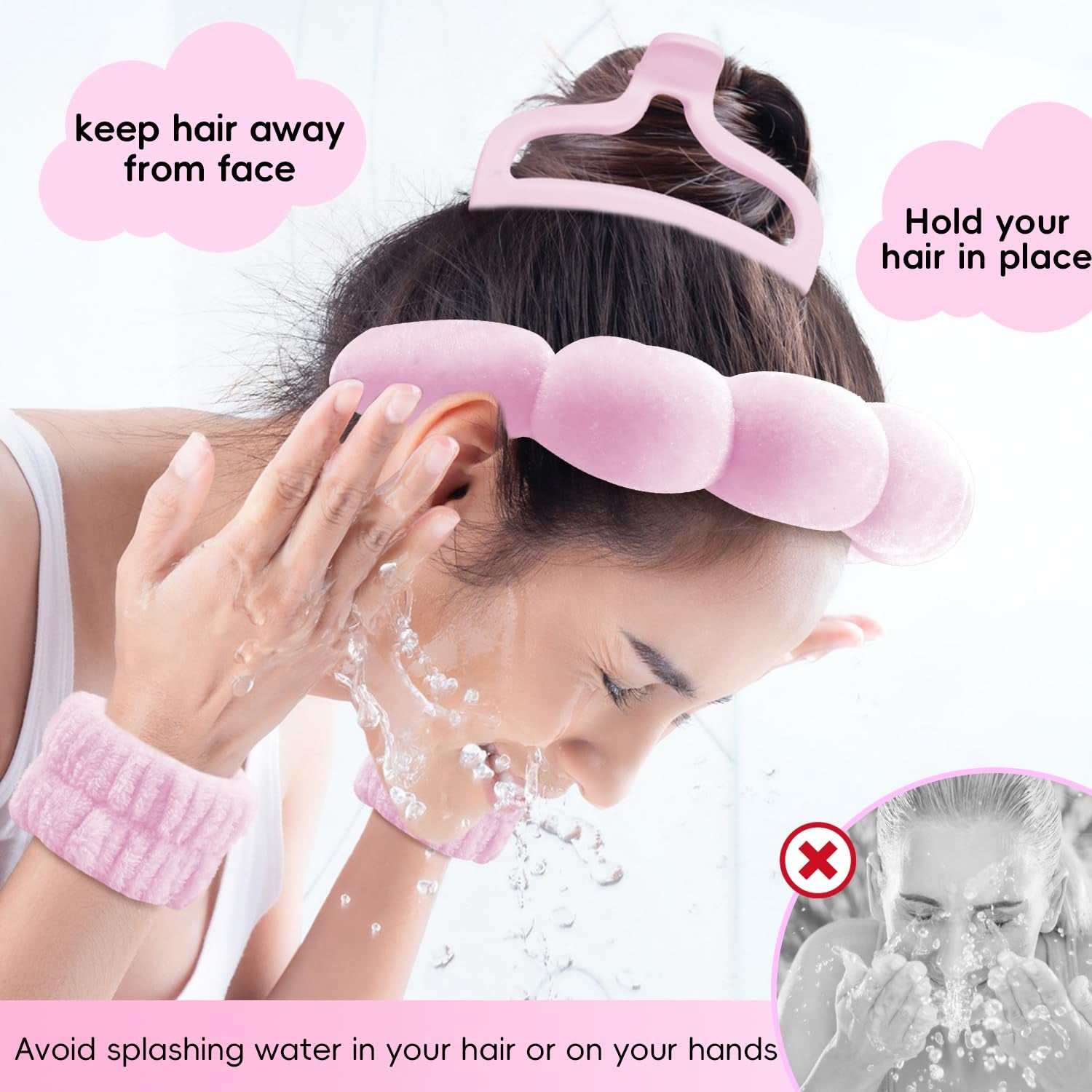 Headband Skincare and Wristband with Hair Clips- Gift set